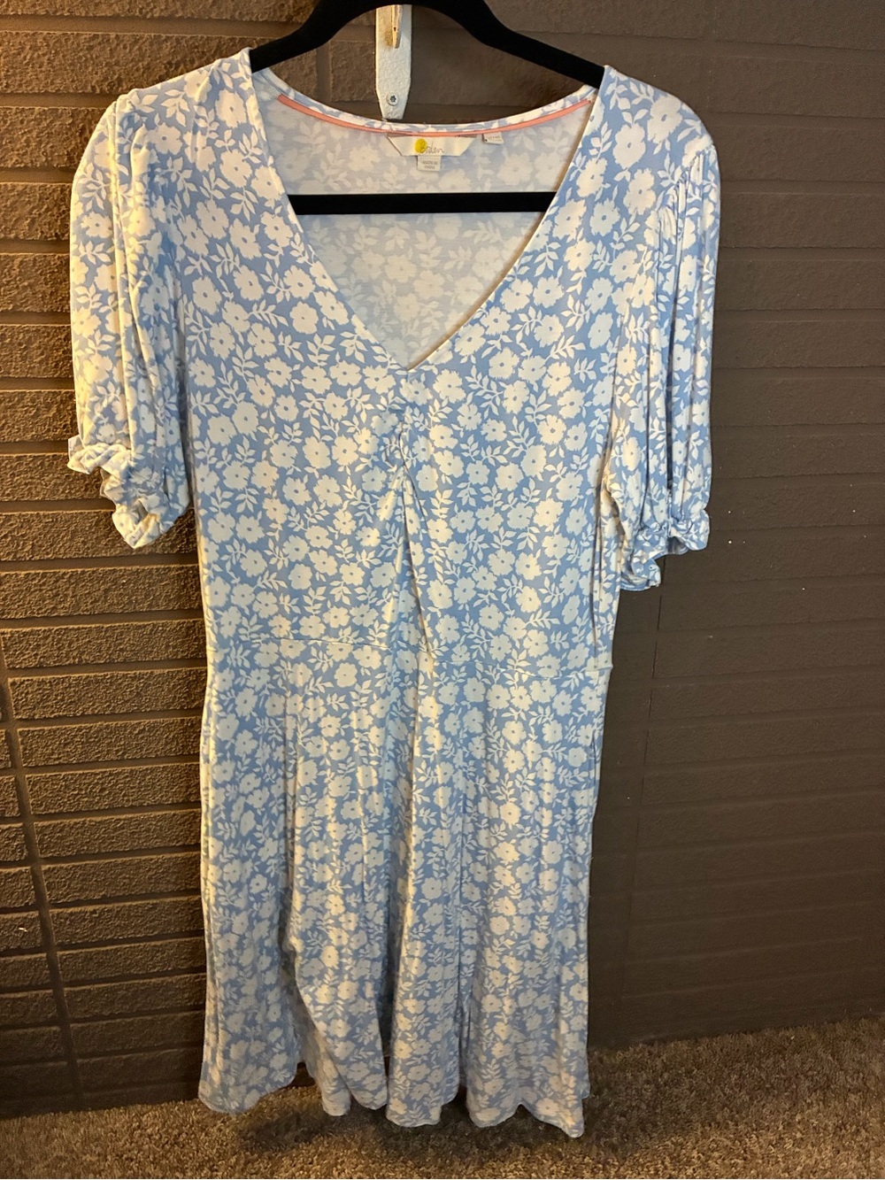 Boden Light Blue and White Floral Midi Dress